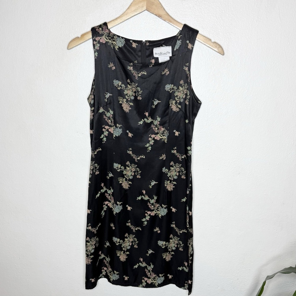 Vintage Y2K Blonde And Me Brocade Satin Asian Style Floral Mini Dress Women's XS
